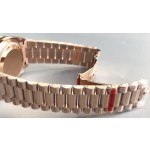 Sunday date display series women's watch, brown dial, rose gold bezel, 36mm, rose gold President-style bracelet.